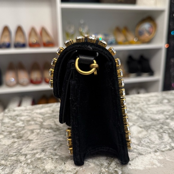 Gucci Broadway Pearly Bee Shoulder Bag Crystal Embellished Velvet Mini - Picture 3 of 12